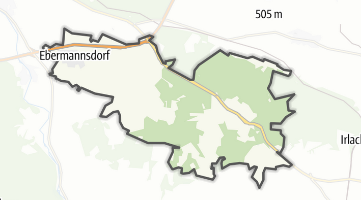 Zeigt Karte mit Gemeindegrenze
